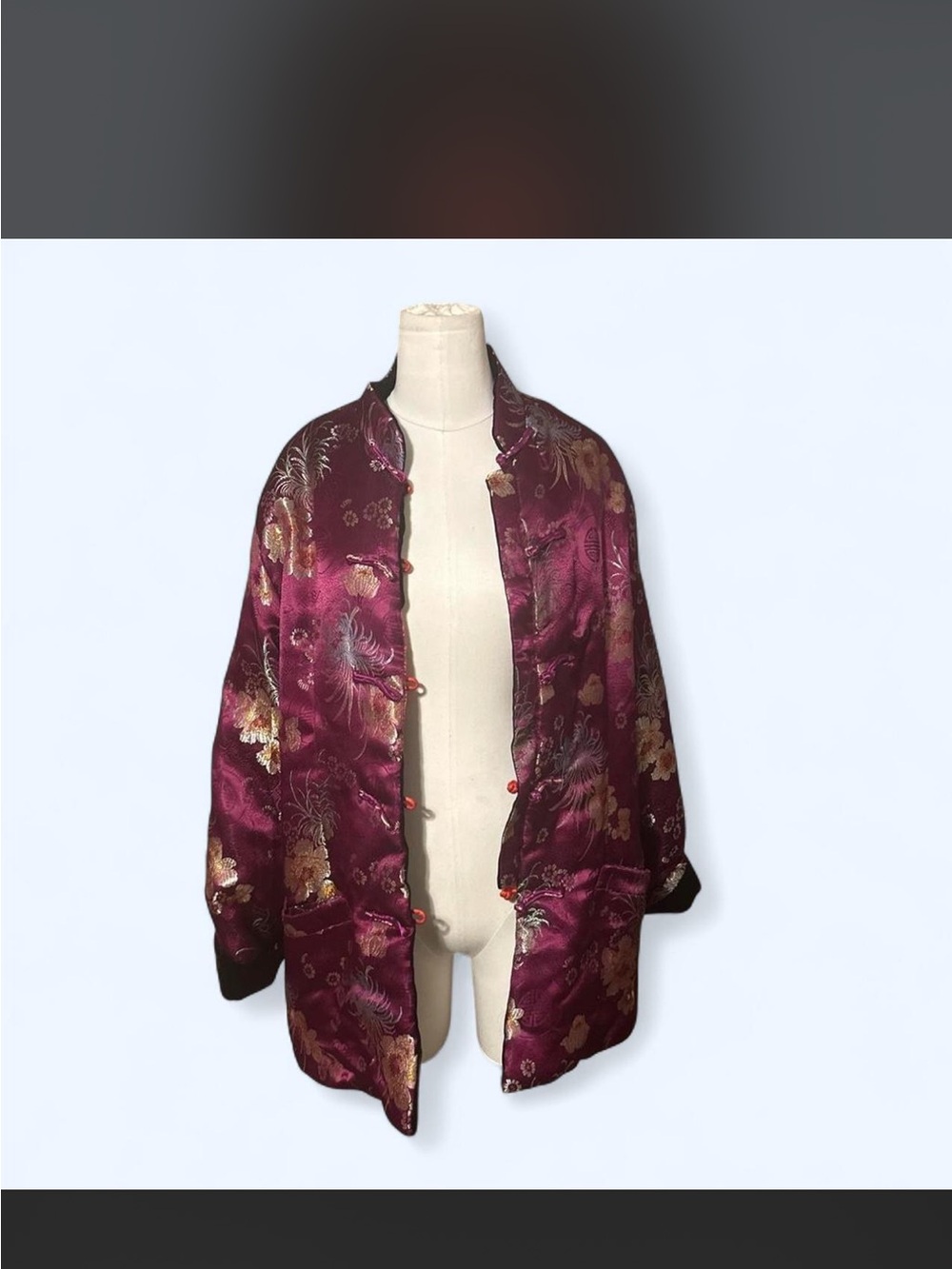 Silk-Blend Maroon Floral Embroidered Jacket